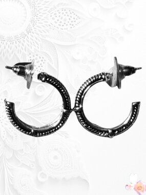 Ear Sense Silver Textured Half-Hoop Earrings Nickel-Free 202